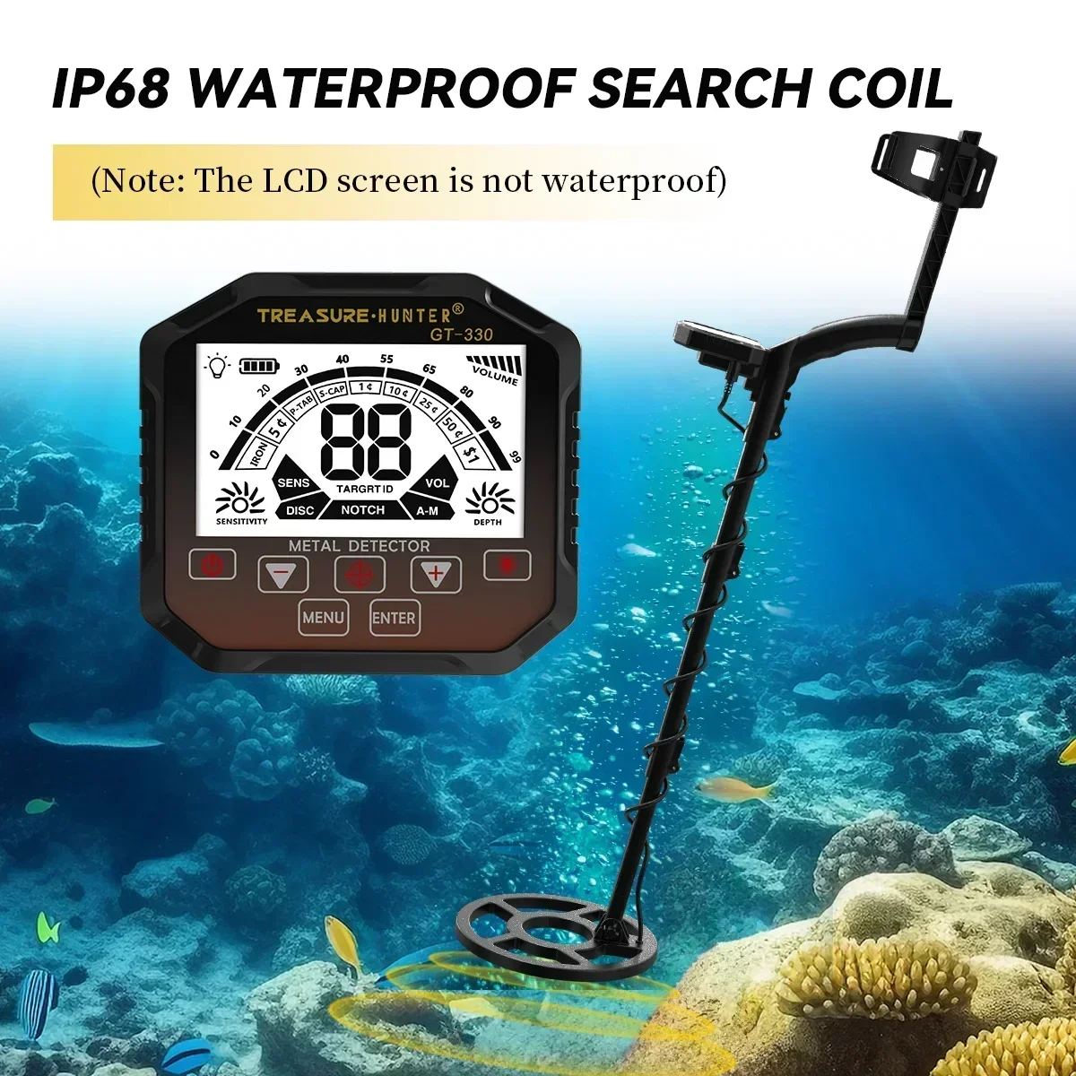 Treasure Hunter GT330 Metal Detector Underground Professional Scanner Metal Search Gold Finder Detector  Pinpointer 10inch coil