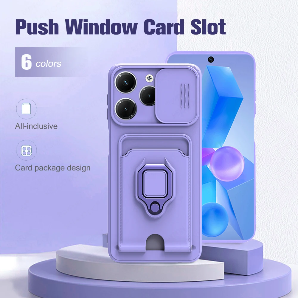 For Infinix Hot 40 Pro Case Push Camera Shockproof Soft Funda Hot40 40i 40Pro 4G Car Magnetic Holder Card Wallet Back Cover Capa