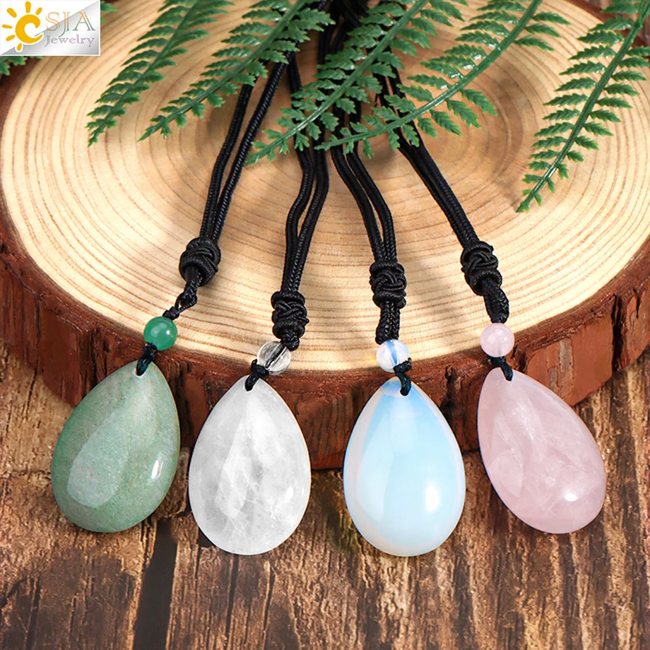 CSJA Natural Stone Male Necklace for Women Water Drop Pendant Healing Tiger Eye Amethysts Crystal Pendants Necklaces H351