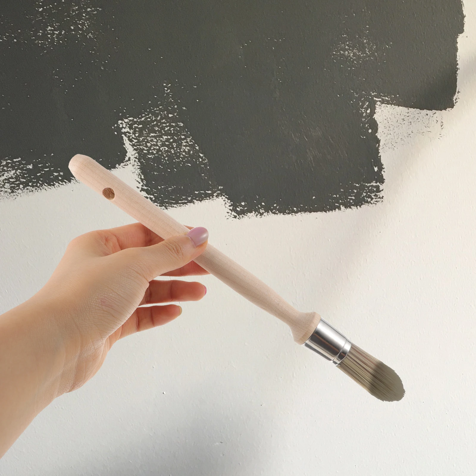 

Paint Brush Tools 18# Round Tip Long Handle for House Edge Painting Masonry Walls Corners Trim Edger