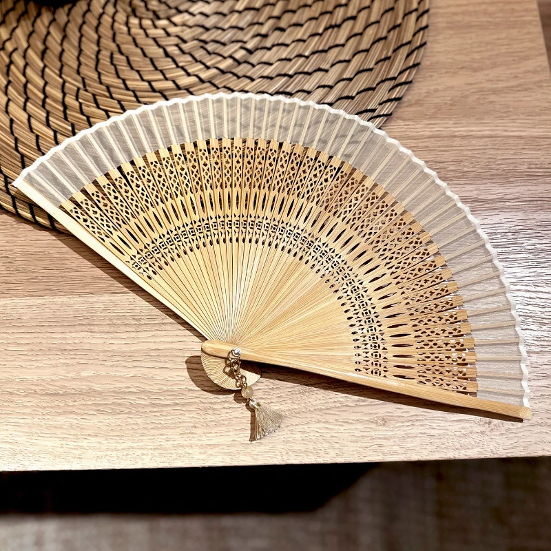 Chinese Style Hanfu Portable Mini Folding Fan Elegant Cute Women Qipao Hand Fan Pure Color Hollowed-out Carving Daily Fan Summer