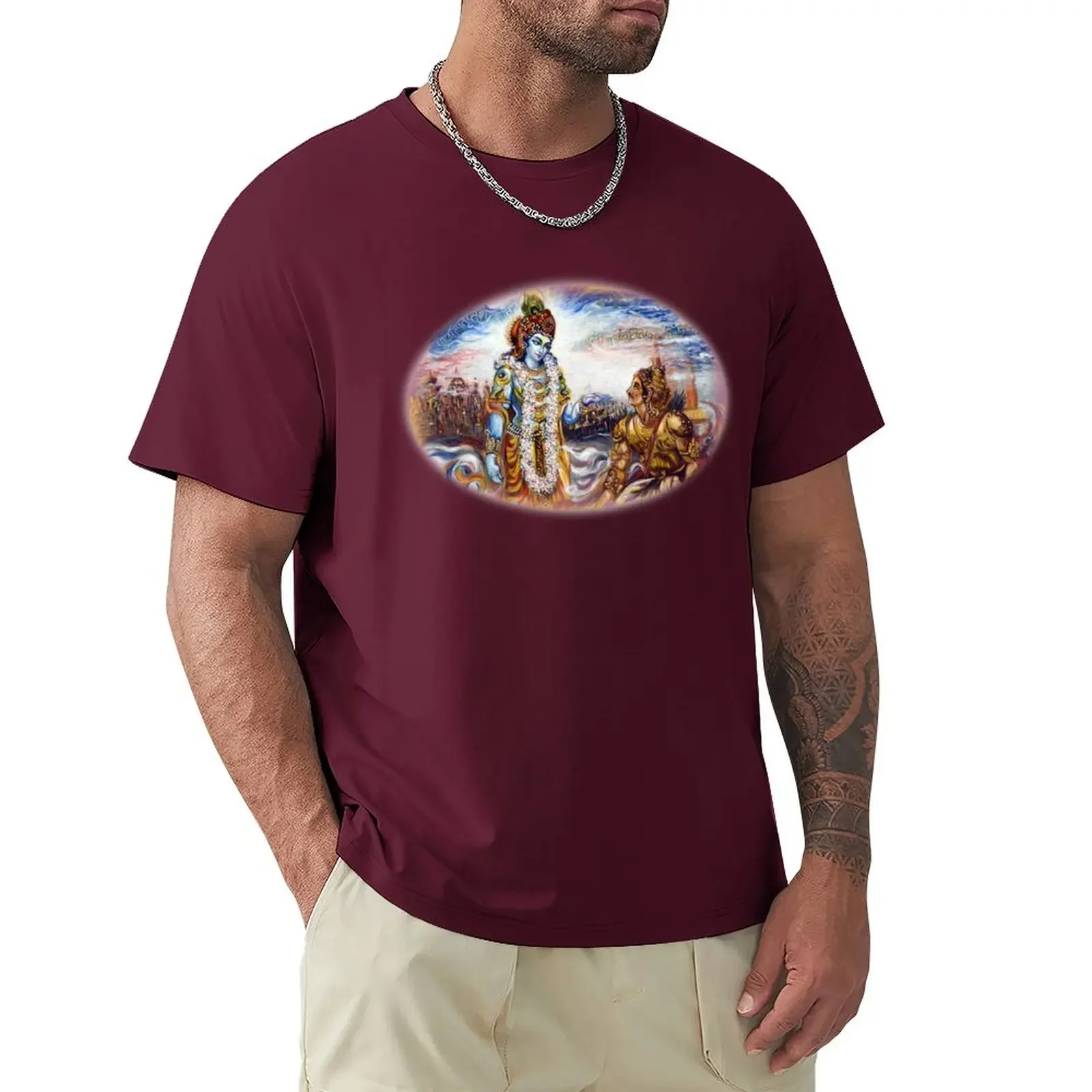 Krishna Preaching Arjuna - Bhagwat Geeta T-shirt plus size tops summer tops summer clothes Men's cotton t-shirt