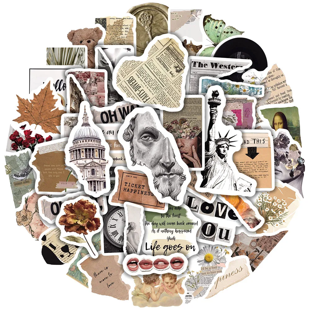 10/30/50pcs Retro Broken Painting Art Aesthetic Stickers Cartoon Vintage Graffiti Decals DIY Notebook Phone Guitar Sticker Pack