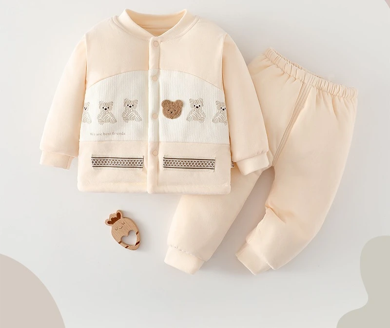 

Baby clothes 120G padded two-piece set Autumn and winter Class A baby split set Warm winter cotton clothes Winter clothes