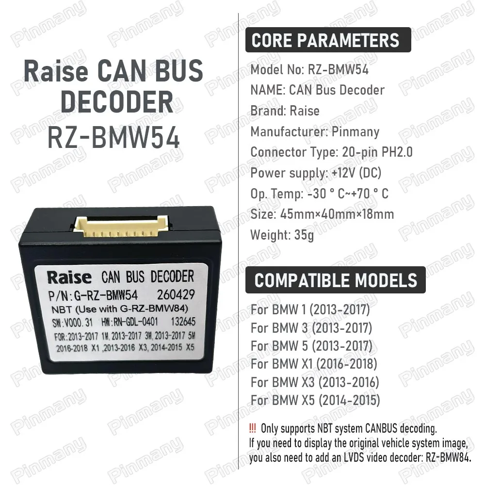 Pinmany CAN Bus Decoder Raise G-RZ-BMW54 Protocol Box Android Head Unit Adapter For BMW X1 X3 X5 BMW1 BMW3 BMW5 NBT System