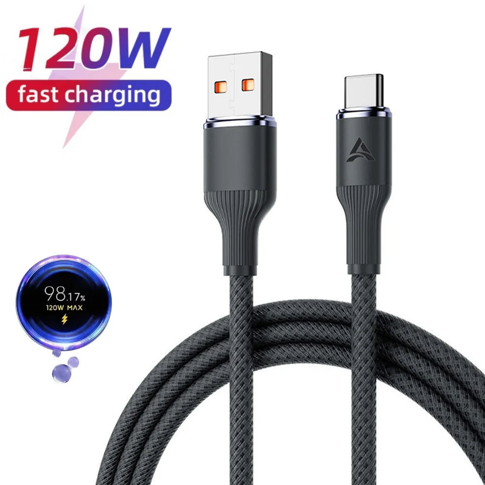 USB To Type C 120W Fast Charging Cable USB-C Phone Charger Data Cord For Oneplus Xiaomi 17 Samsung Huawei Quick Charge 3.0 Cord