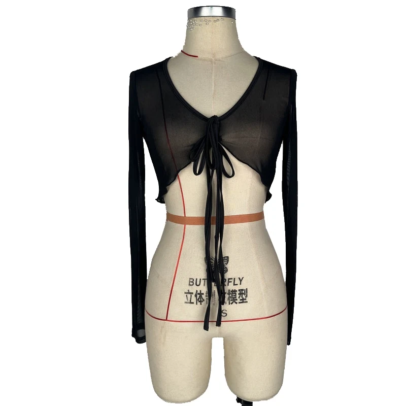 

Профессиональные топы для латинских танцев 2025, женские топы с длинными рукавами для выступлений, маленькое пальто для взрослых, сетчатая рубашка для самбы, румбы, танцевальная рубашка XH2955