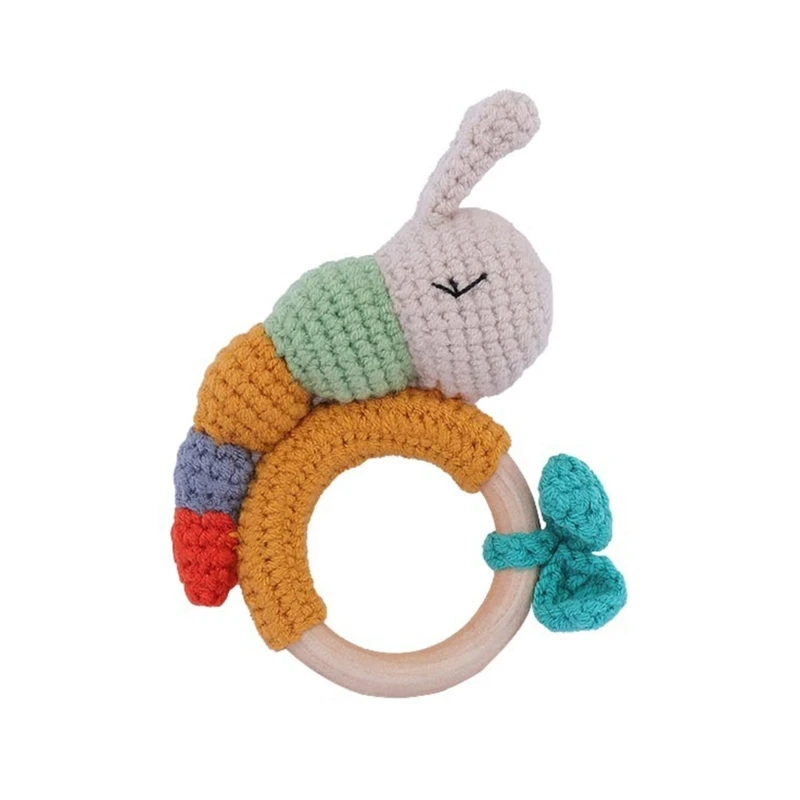 Wooden Teething Ring Knitted Rattle Natural Baby Toy Newborn Educational Toy