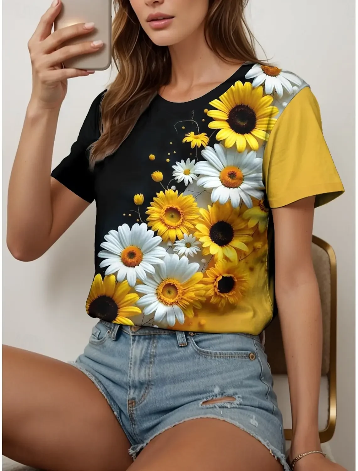 

Summer Women's T Shirt Floral Graphic Plants Vintage Stylish Classic Short Sleeve Crew Neck Regular Tops Flower Printed T-shirts