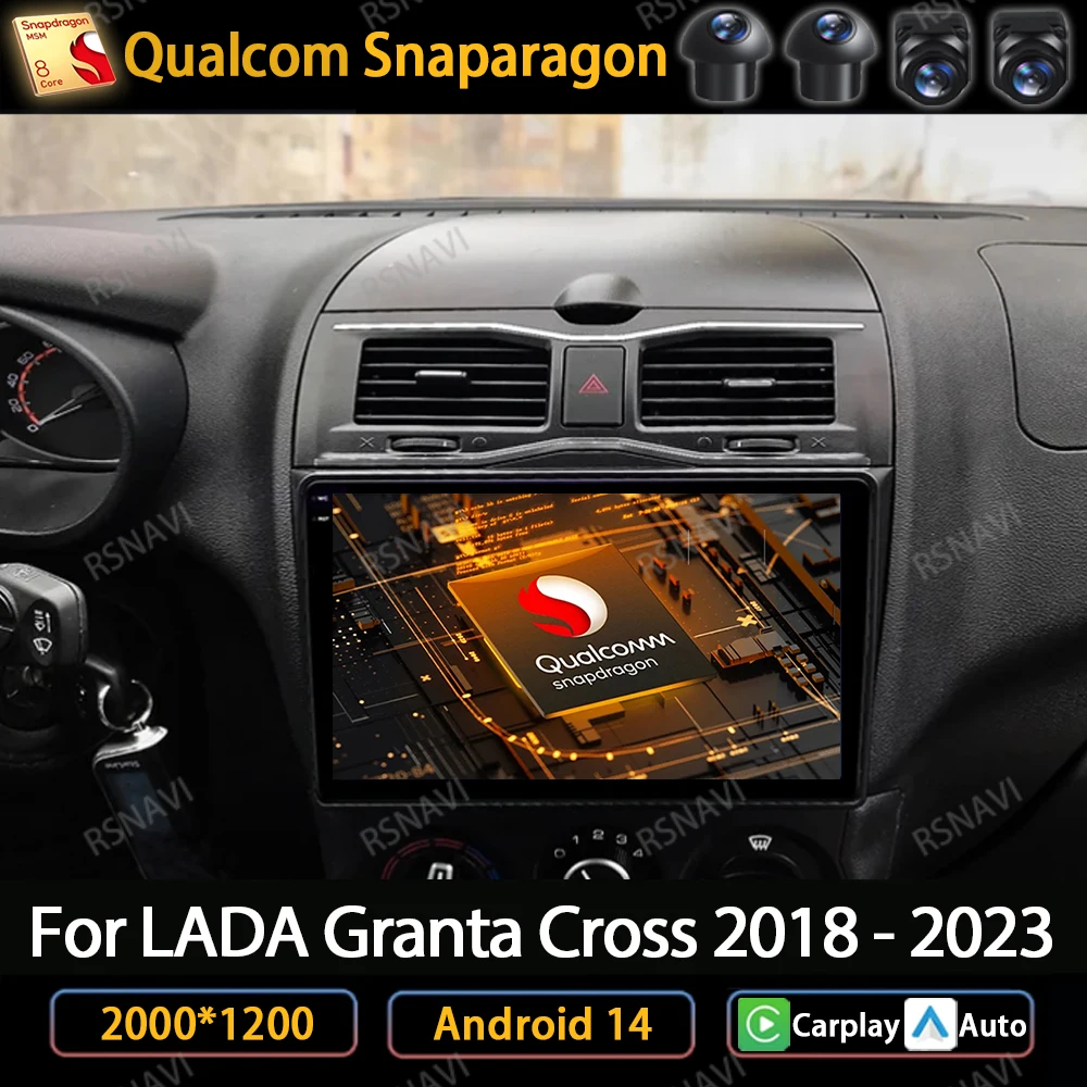 Android 14 For LADA BA3 Granta Cross 2018 2019 Car Radio Multimedia Stereo Video Player 4G WIFI Navigation GPS Carplay 2Din QLED