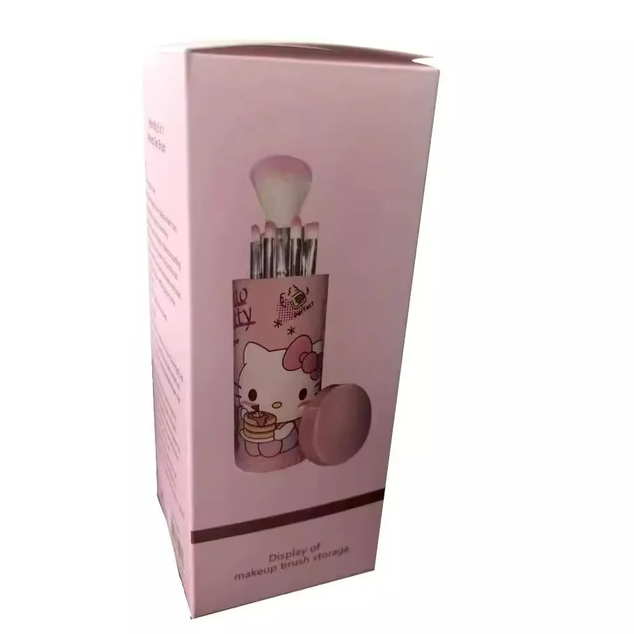 فرش مكياج كرتونية KT مكونة من 8 قطع لتخزين دلو جرلي وردي لحمل مستلزمات التجميل وأدوات فرش مجموعة كاملة