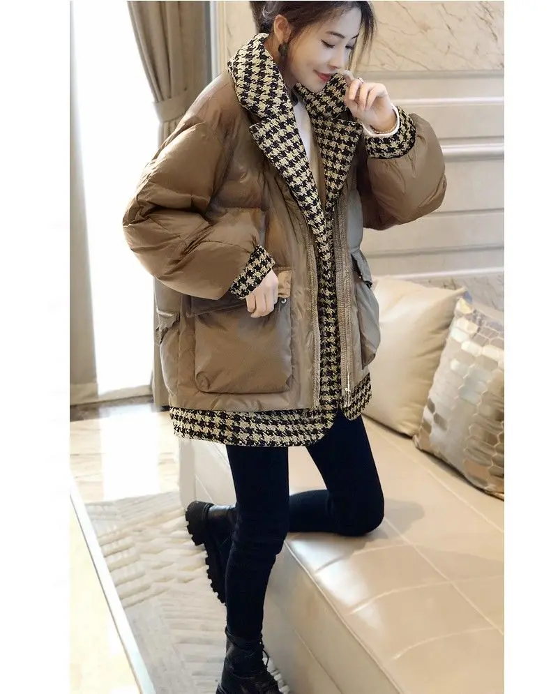 

Women's Plaid Parka Jacket Overcoat Warm Long Sleeve Down Jackets Vintage Harajuku Korean Padded Jacket Winter 2000s 90s Clothes