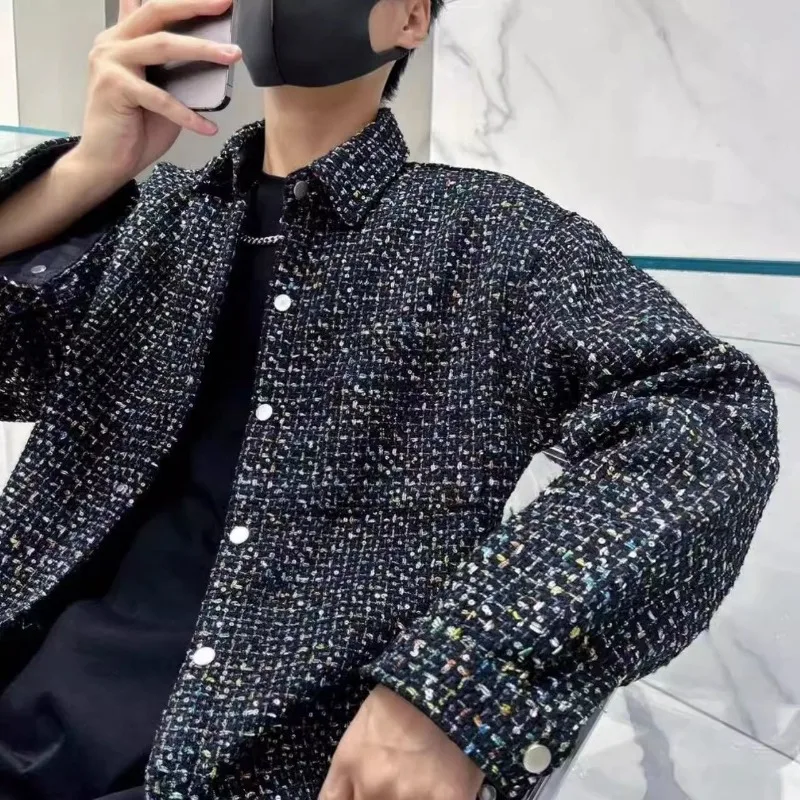 

Shirt Jacket Men's Single-breasted Sequined Turn Down Collar Long Sleeves Spring Autumn Casual Loose Cool Fashion Jackets