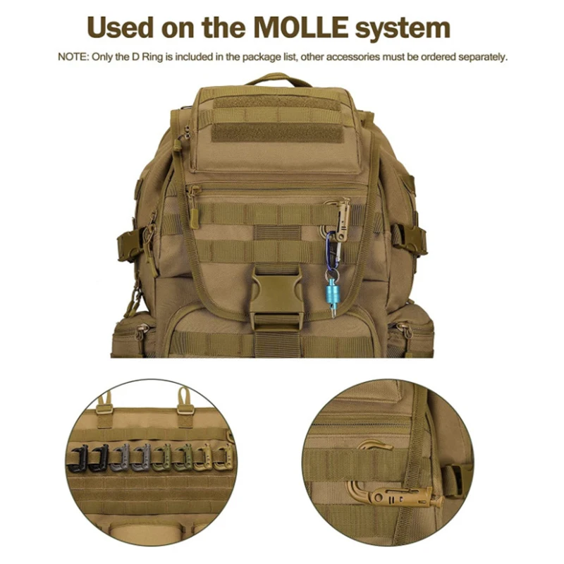 5 sztuk karabinek Grimloc Molle D pierścień blokujący plastikowy klips na zatrzask pierścieniowa klamra karabinek brelok klamra do torby