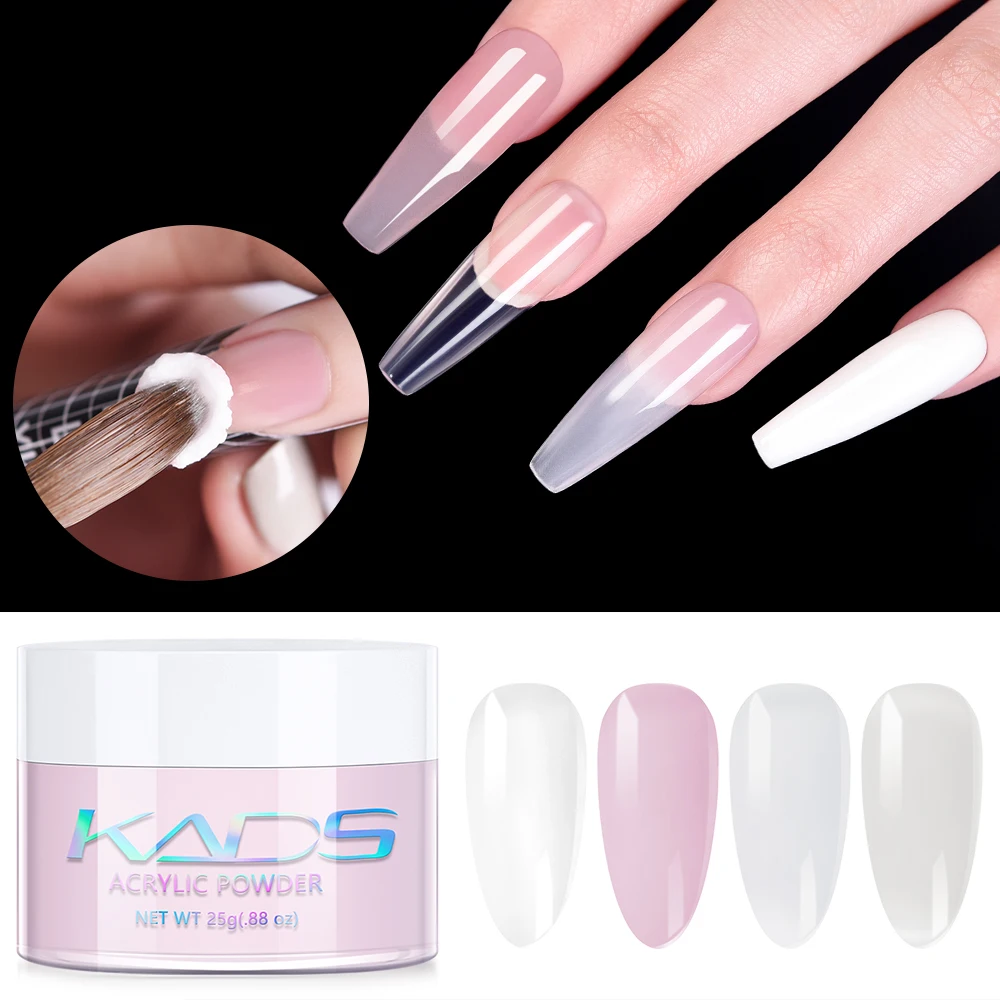 KADS-Poudre Acrylique 3D Semi Transparente pour Extension d'Ongles, Liquide Blanc, Rose Clair, pour Nail Art, 25/120g