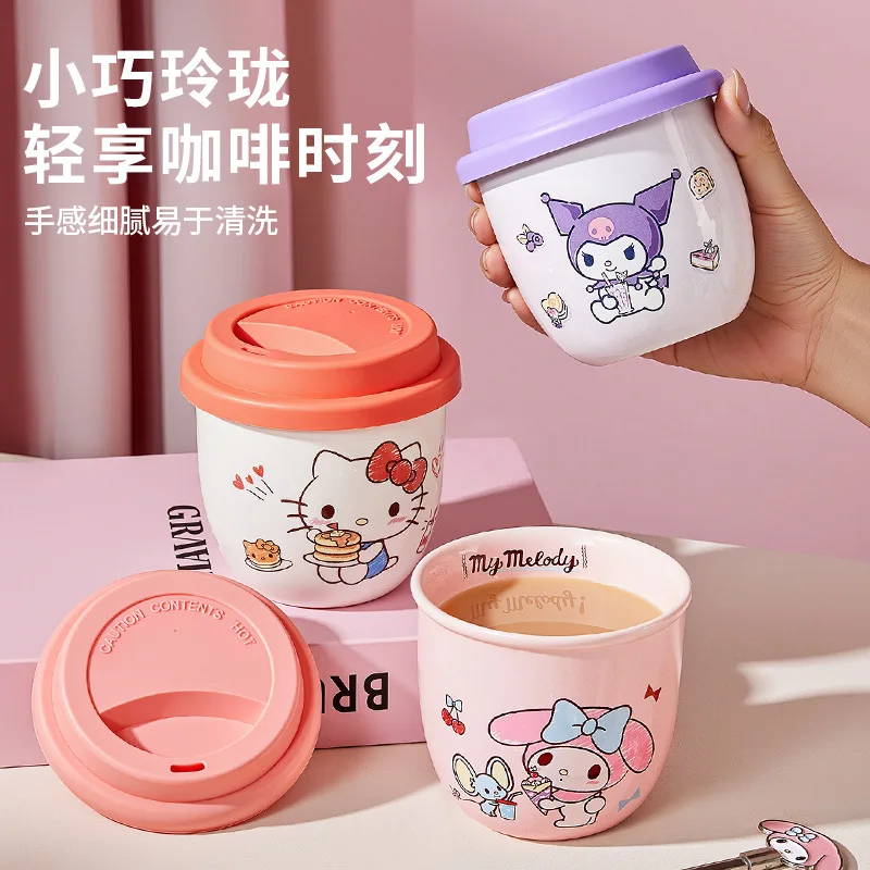 

Sanrio Ceramic Mug with Lid Coffee Cup Anime Cartoon Cute Girls Hello Kitty Water Cup for Couples Drinking Cup Girl's Gifts Toys