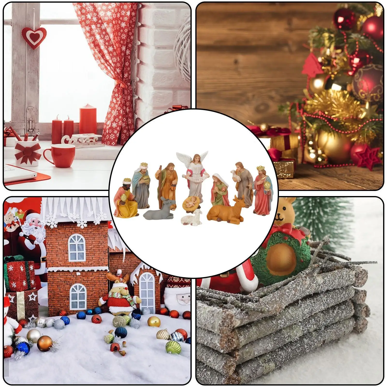Christmas Nativity Set Resin Jesus Figurines Religious Christmas Decorations Small Figurines Nativity Scene Table Decor For
