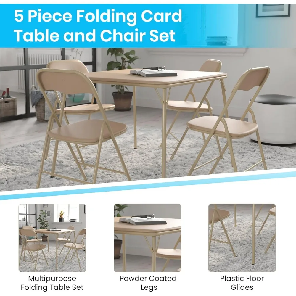 Folding Card Table and Chairs Set for 4, Multipurpose Portable Square Padded Top Table with Chairs, Ideal for Outdoor and Indoor