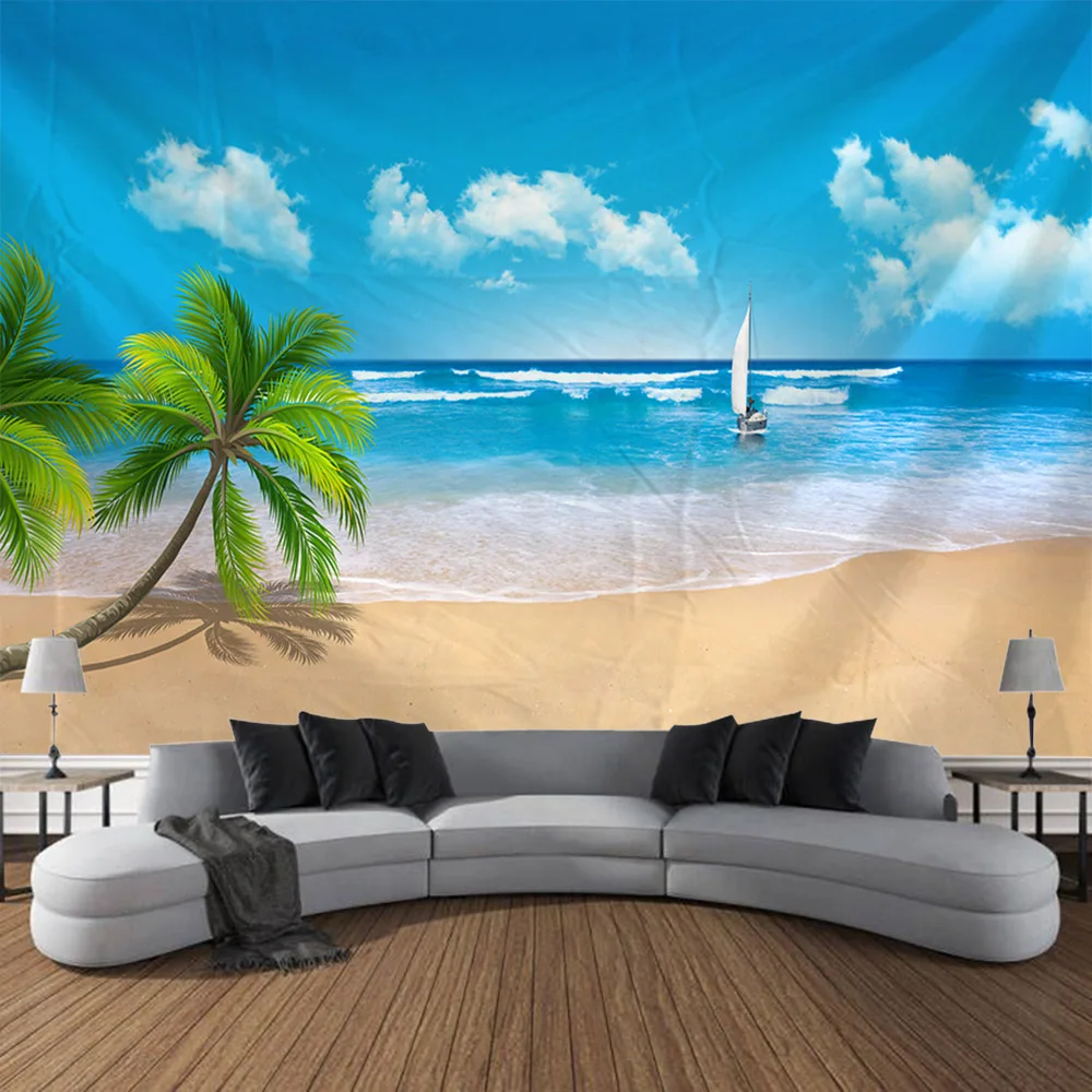 Home Decoration Seaside Sunrise Pattern Printed Tapestry Bohemian Style Wall Background Bedroom Living Room Hanging Cloth