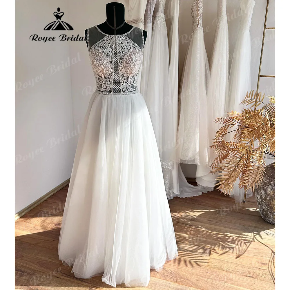 Robes Civil Beach Lace Bodice Soft Tulle Wedding Dress for Women 2024 Boho Sleeveless Bridal Gown Robe de marie Roycebridal Sexy