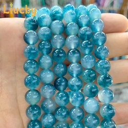 Smooth Natural Stone blue floating flower Chalcedony Beads for Jewelry Making Diy keychain anklet Necklace 15
