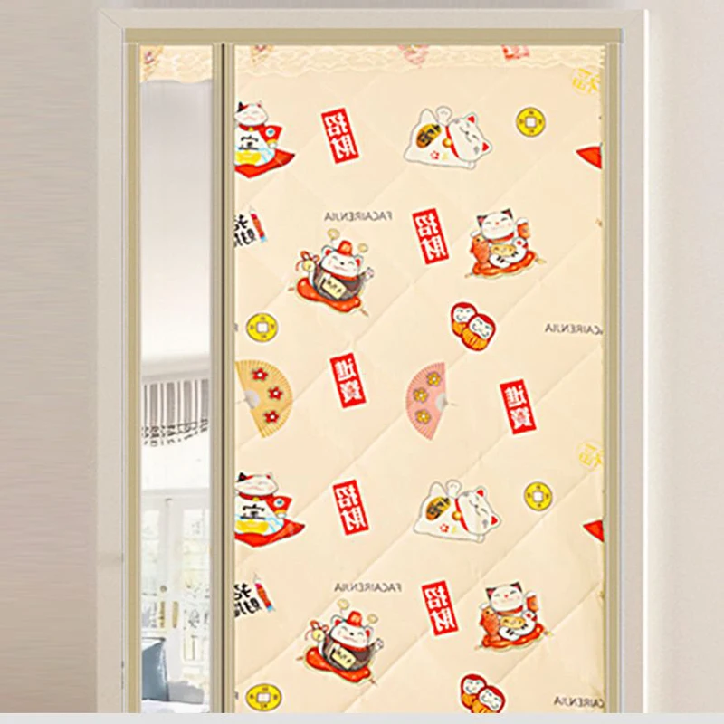 Hook and Loop Household Thermal Partition Curtain Self Absorbing Magnetic Anti Cold Winter Cotton Door Hanging Curtain