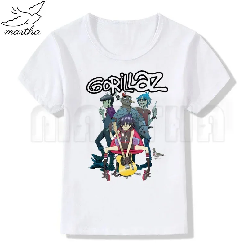 Cartoon Gorillaz Print Boys T Shirt Cartoon Funny TShirt for Children Summer Kids Clothing T-shirt Cartoon White Tops Tee