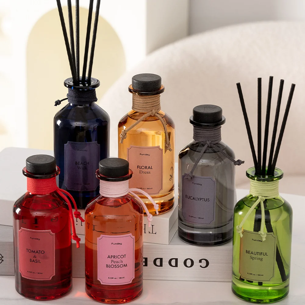 180ml Amber Time Colorful Bottle Reed Essential Oils, Coconut Tomato 12% Aromatherapy Oils for Home/Office Fragrance Freshener