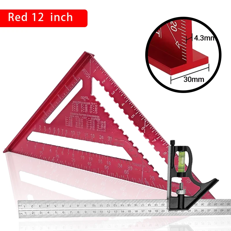 Premium-Spritzer-Quadrat- und kombiniertes Dreieck-Quadrat-Set, Holzbearbeitungsrahmen-Quadrat, Lineal und Winkelmesser-Werkzeugset – Detail 13