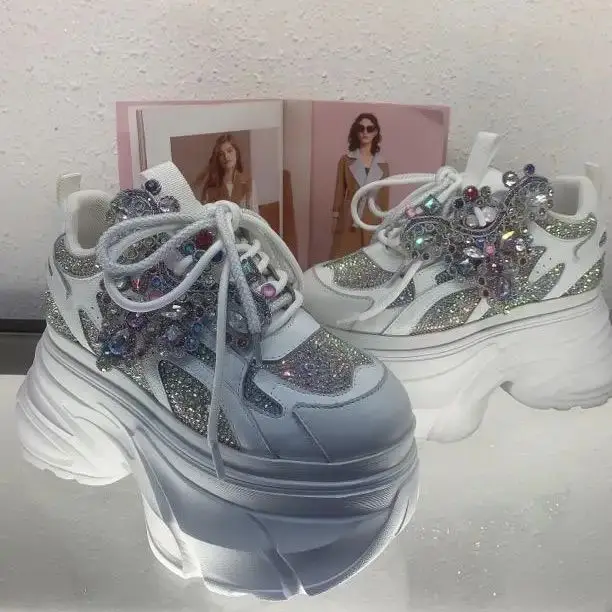 Women High Heels Casual Chunky Sneakers Platforms Luxury Designer Brand Fashion Spring Unique Design Trendy White vulcanize Ins