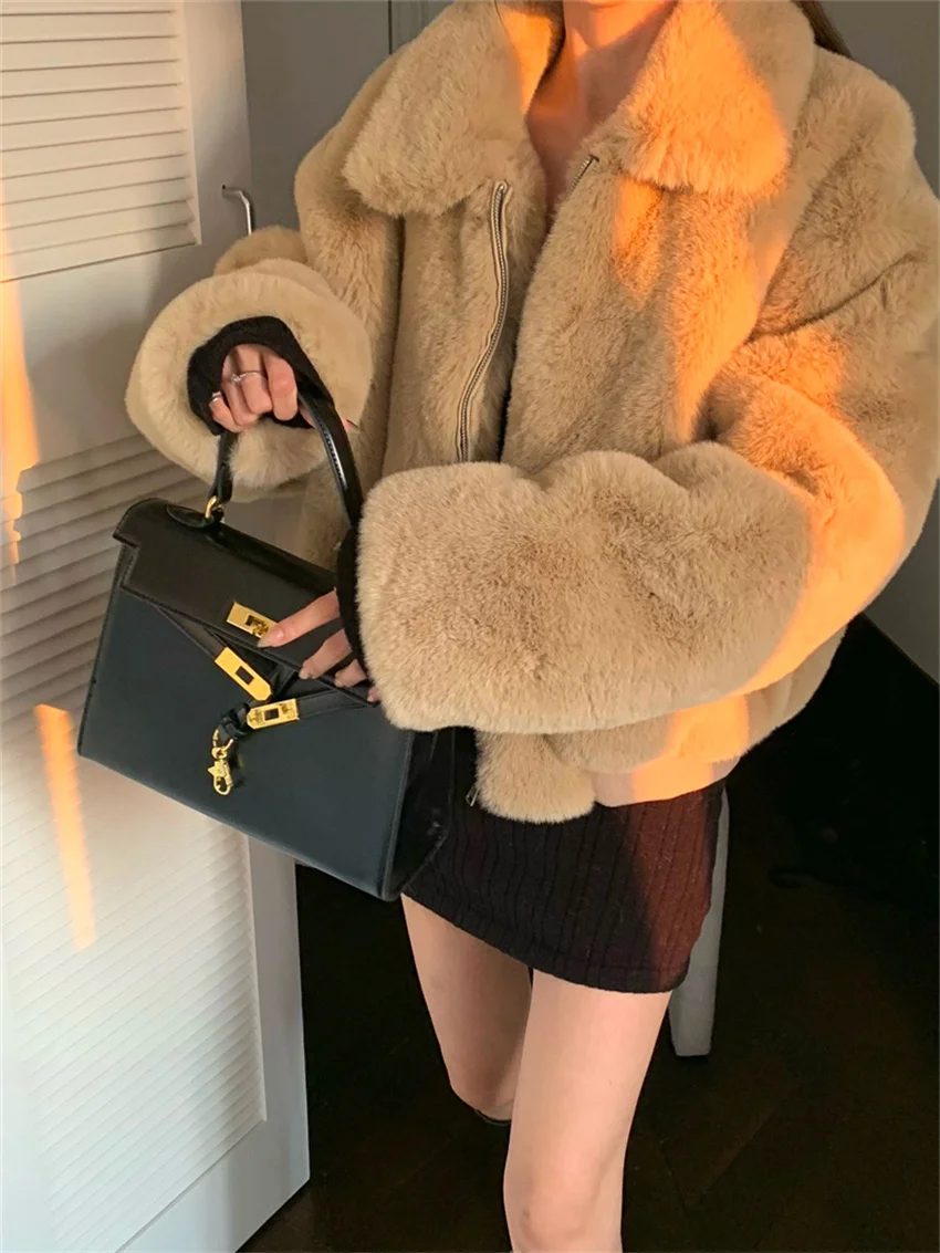 

PLAMTEE High Street Fur Jackets Women Vintage Stylish Winter 2023 Elegant Warm New Office Lady Daily All Match Gentle Coats