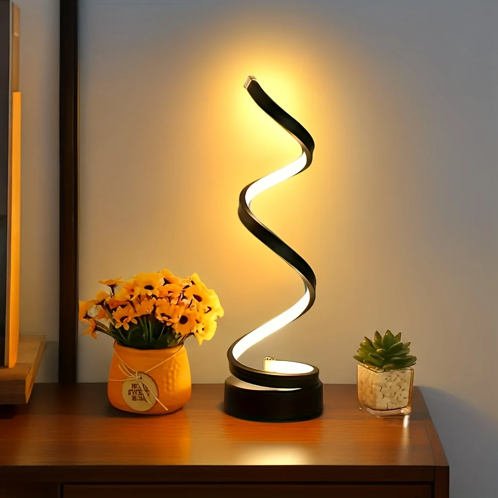 1pc Spiral Table Lamp, For Bedroom Office Nightstand Bookshelf Living Room Home Decor Three-color dimming