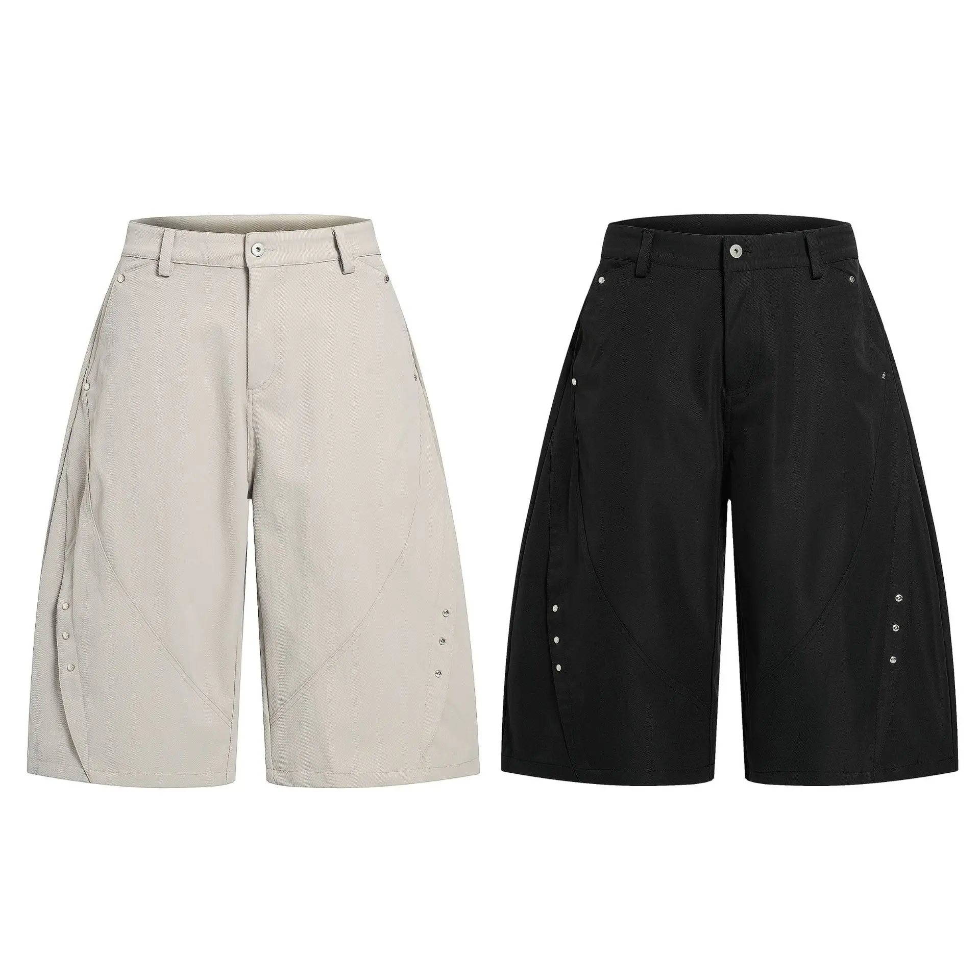 OR FL American Retro Street Women's Curved Knife Seven-inch Shorts Cleanfit Simple Baggy Slacks Wide Leg Pants Y2k Rivets Pants