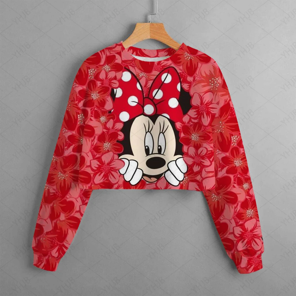 spring Disney Minnie Mickey Mouse Print Oversized Hooded Sweatshirts New Year Harajuku Korean Long Sleeve Short Kids Hoodies