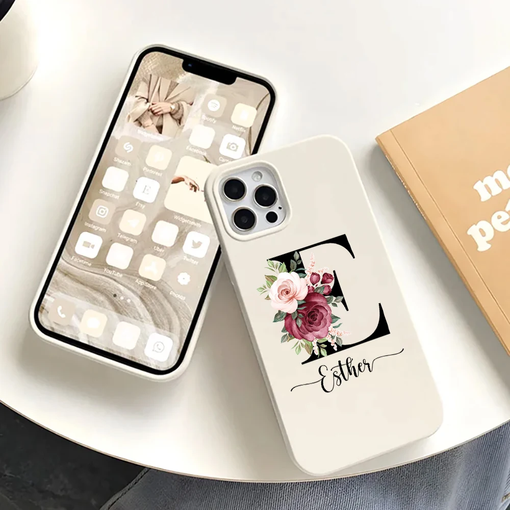 Custom Name Letters Trendy Case for iPhone 16 15 Plus 14 13 Pro Max 12 11 Women Wedding Gift Soft Silicone Cover Fundas