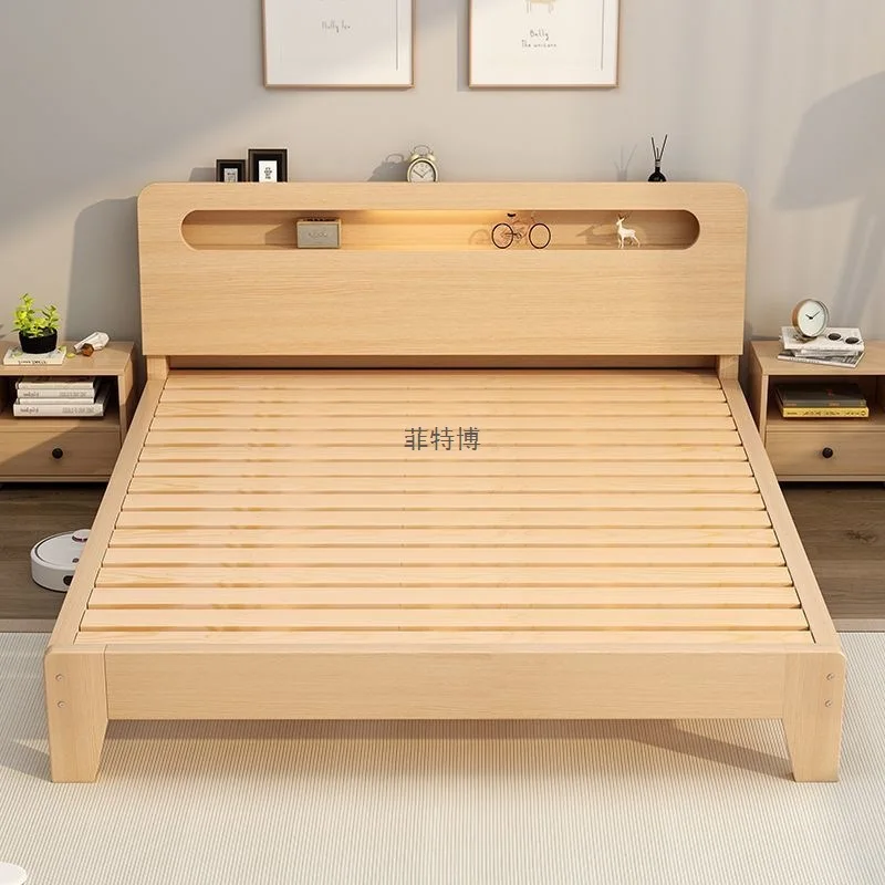 

Кровать из массива дерева, 1,5 метра, бытовая, 1,8 метра, двуспальная кровать, простая современная комната для аренды e****my, 1,2 м, односпальная кровать