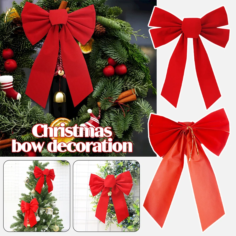 

5pcs Red Velvet Christmas Bow Christmas Tree Decoration Pendant Wall Doors Windows Bow 2026New Year Home Ornament 23x27cm