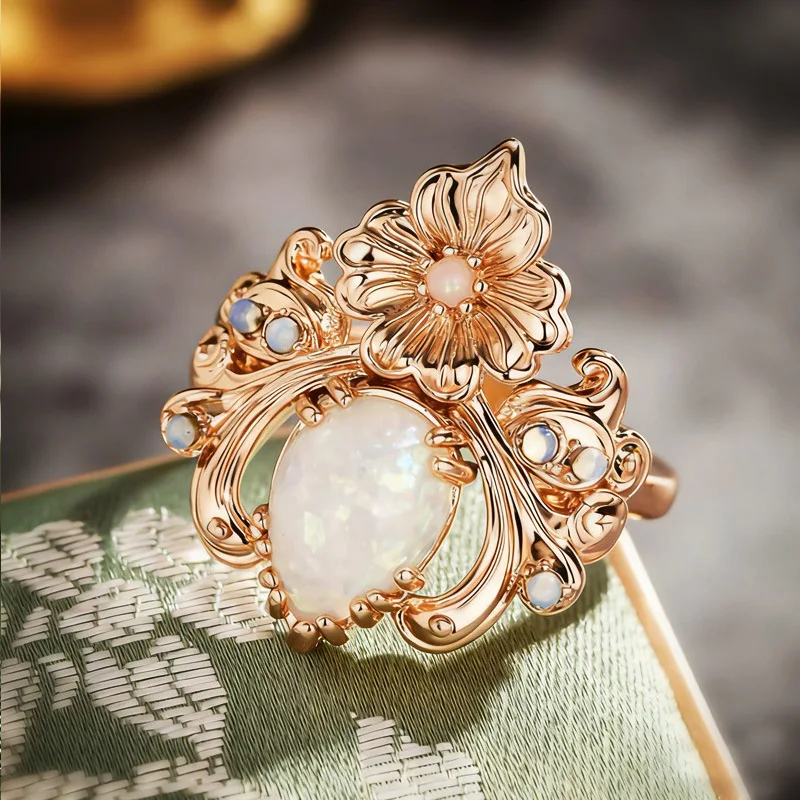 2026 New European and American Floral Forest Style Small Fresh Ring with Simple and Micro Inlaid Australian Treasure Accessories