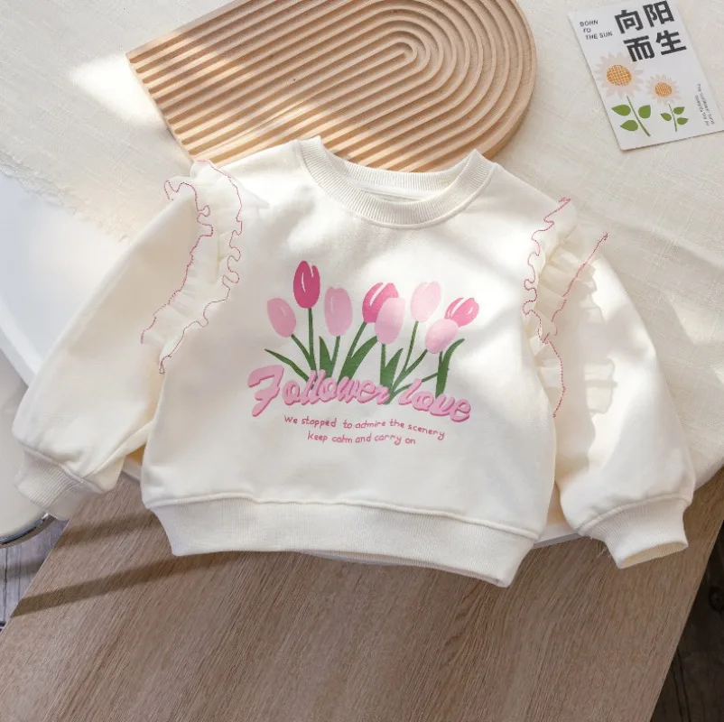 Conjunto de ropa de otoño para niños y niñas, sudaderas con estampado de flores para niños, jersey blanco, Top y pantalones, traje para bebés, chándales dulces de manga larga