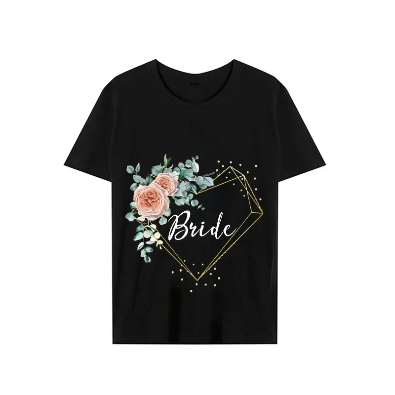 Cotton T-shirt Women Summer Bridal Shower Tee Shirt Friends Team Bride Bachelorette Wedding Hen Party Ladies Harajuku Flowers