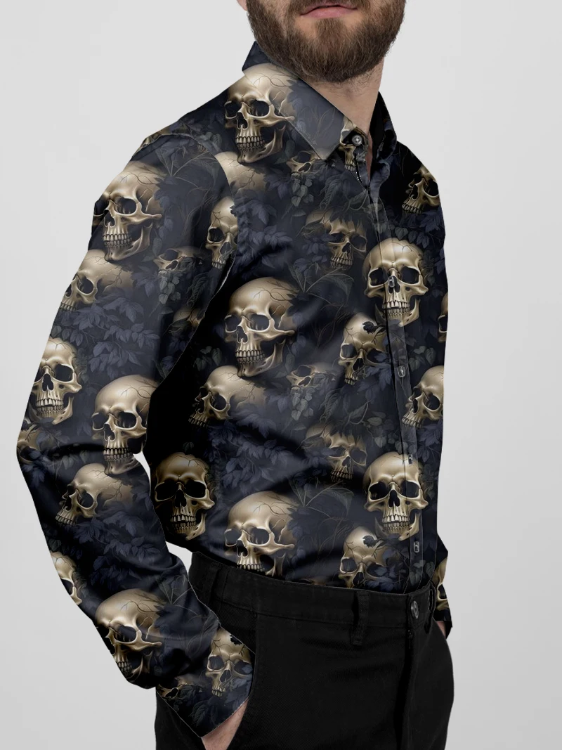 Spring And Autumn Outdoor Halloween Shirt For Men Casual Ghost Pumpkin Printed Lapel Button Long Sleeve Fashion Pattern Clothing