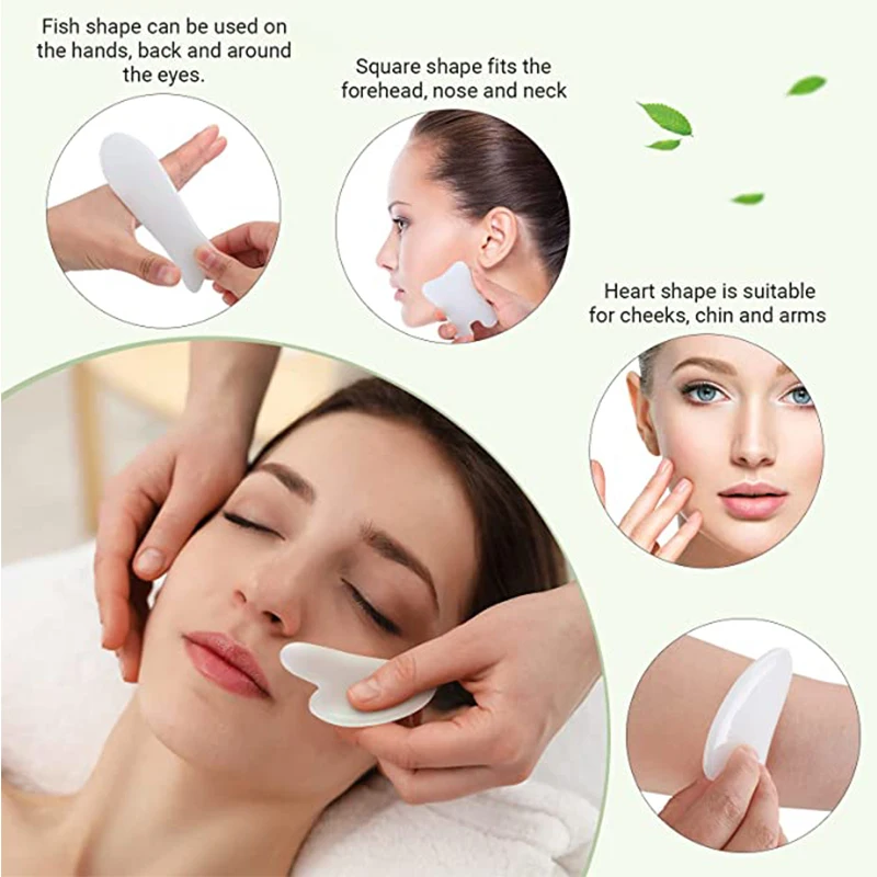 Natural White Jade Gua Sha Board Jade Stone Scraping Massager Gouache Scraper Facial Lift SPA Acupuncture Skin Care Tools