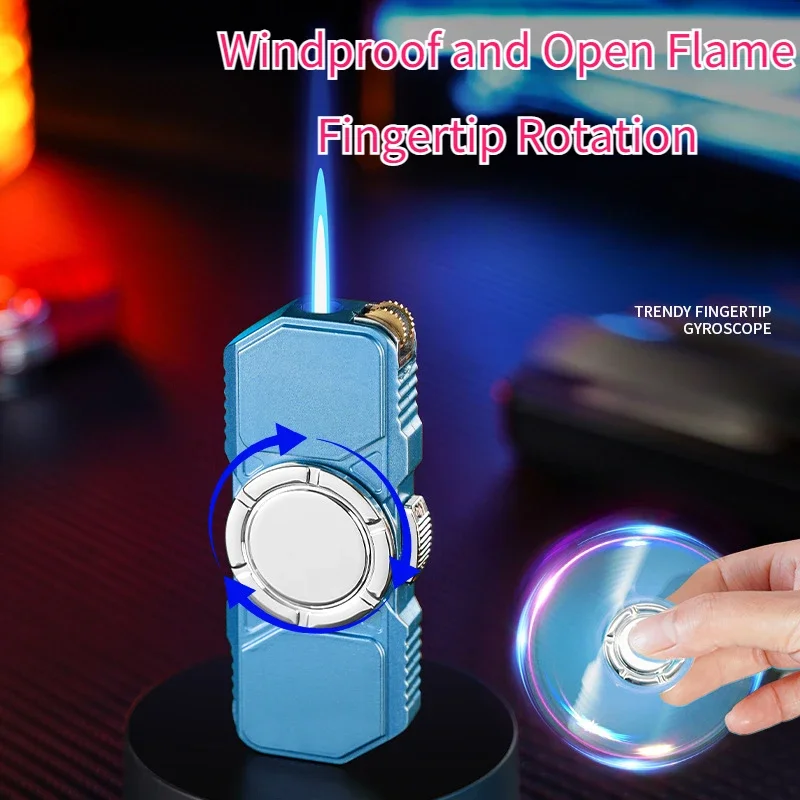 Pemantik Api Logam Mecha Striped Gyro Terbaru untuk Rokok, Putar Langsung, Anti Angin, Api Biru, Aksesoris Rokok