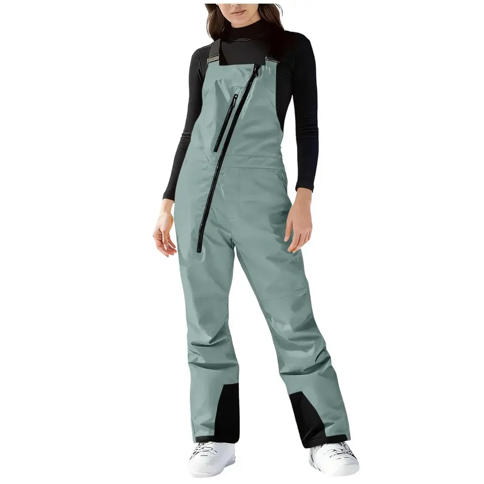 New Men Women Snowsuit Waterproof Ski Pants Adjustable Strap Snowboarding Skiing Overalls Fashion Zipper Winter Snow Trousers