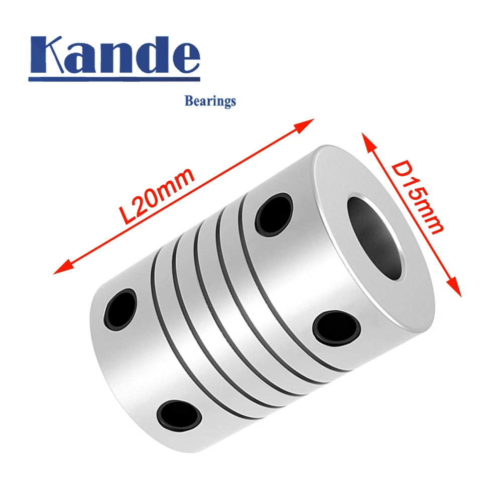 Kande Linear Elastic Coding Coupling D15L20 3/4/5/6/6.35mm Motor Stepper Motor Aluminum Alloy Coupling 3D Printer DIY Parts