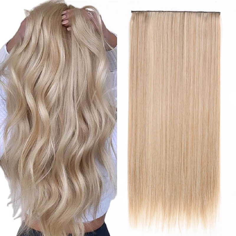 

24inch Straight 5 Clips In Hair Extensions Synthetic Fiber Hairpiece Natural Black Blonde Ombre Mixed Color False Hair Daily Use