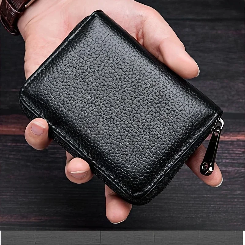 Desain tahan lama 1 buah, dompet pria dengan ritsleting - tempat kartu ringkas dan kantong koin, kotak penyimpanan penting untuk perjalanan yang aman