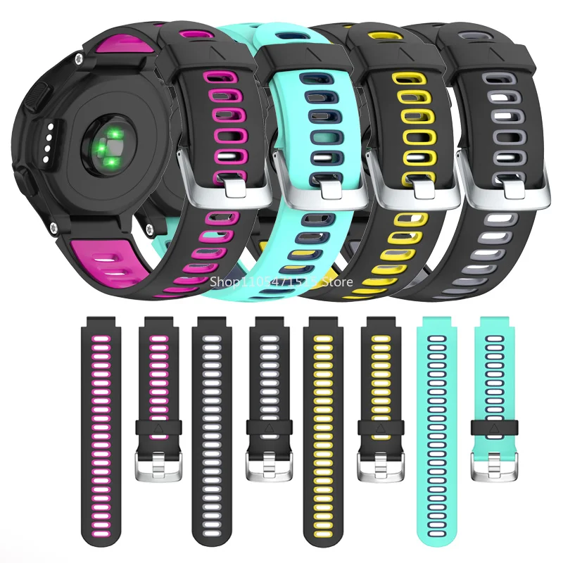 22mm Resin Watch Band for Garmin 220/230/620/630/735XT Black Strap Silver/Black Buckle Waterproof Sport + Tool