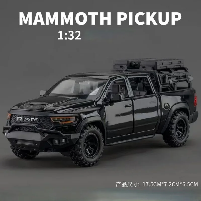 1:32 RAM MAMMOTH Pickup Off Road Vehicle Miniature Diecast Metal Model Car Toy Pull Back Sound & Light Collectibles Gifts