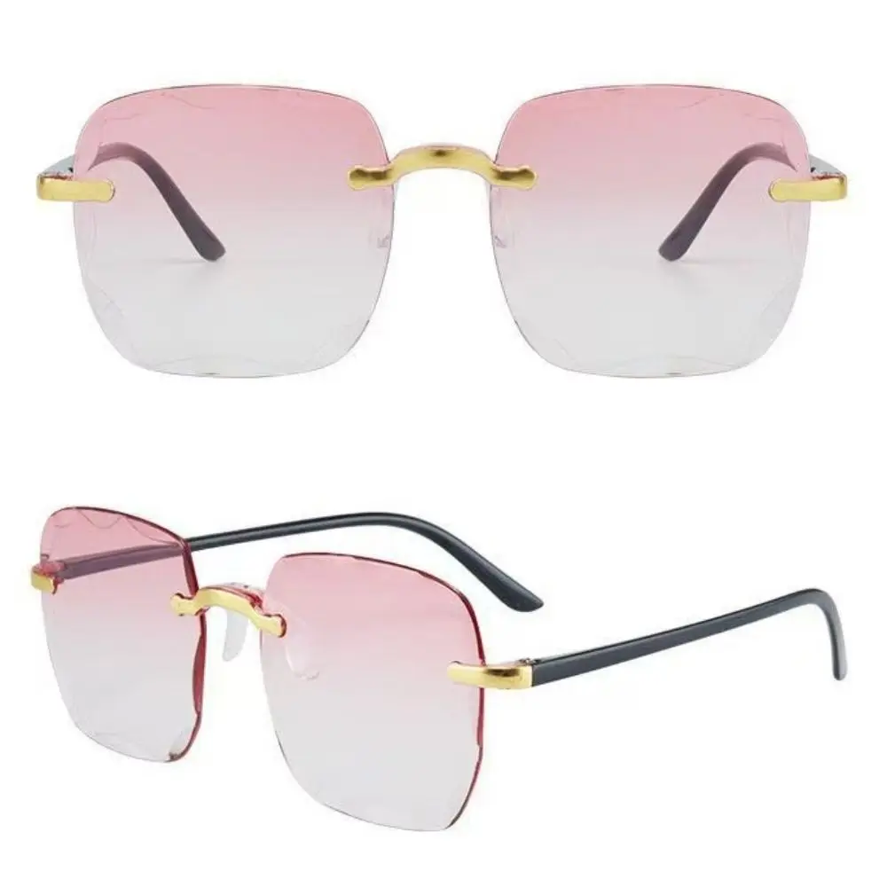 Gafas de sol sin montura cuadradas rojas de lujo con protección UV